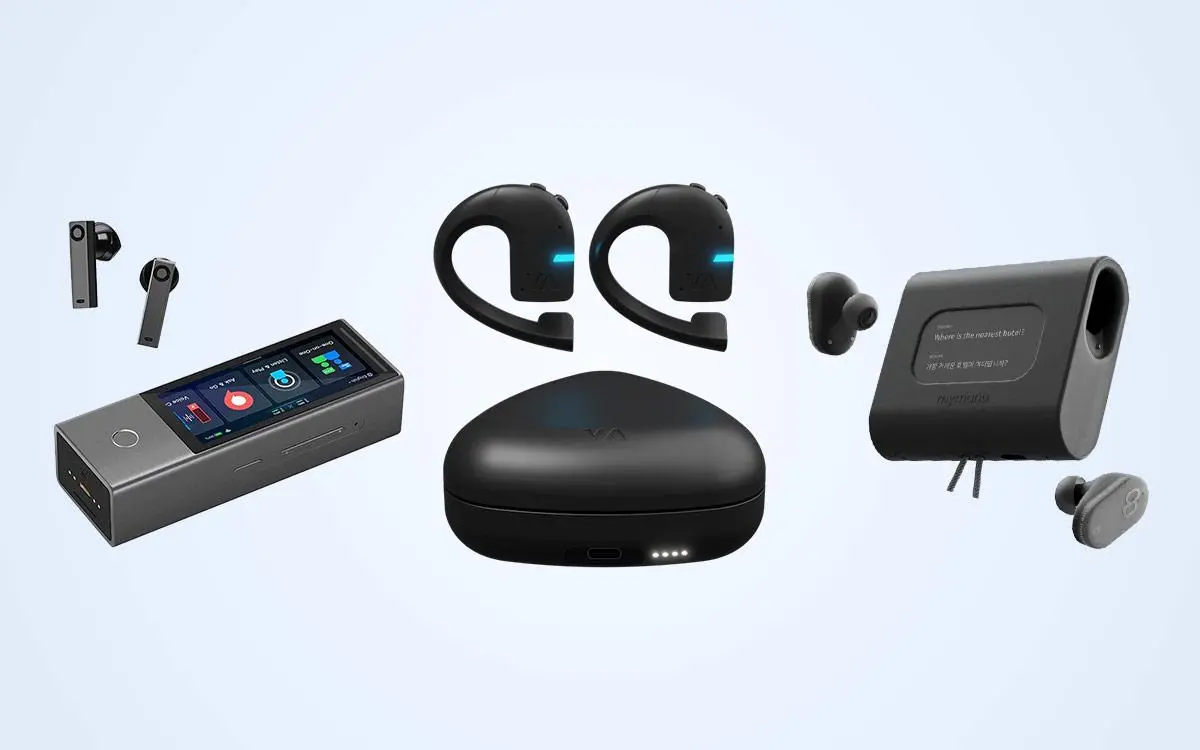 Fordító fülhallgatók összehasonlítása: Vasco Translator E1, Timekettle WT2 Edge és Mymanu CLIK Pro.